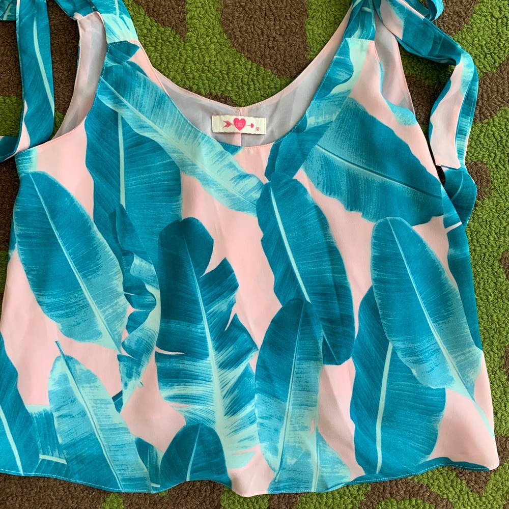 Buddy Love Lima Tie Strap Tank Pink and Blue Palm Print
